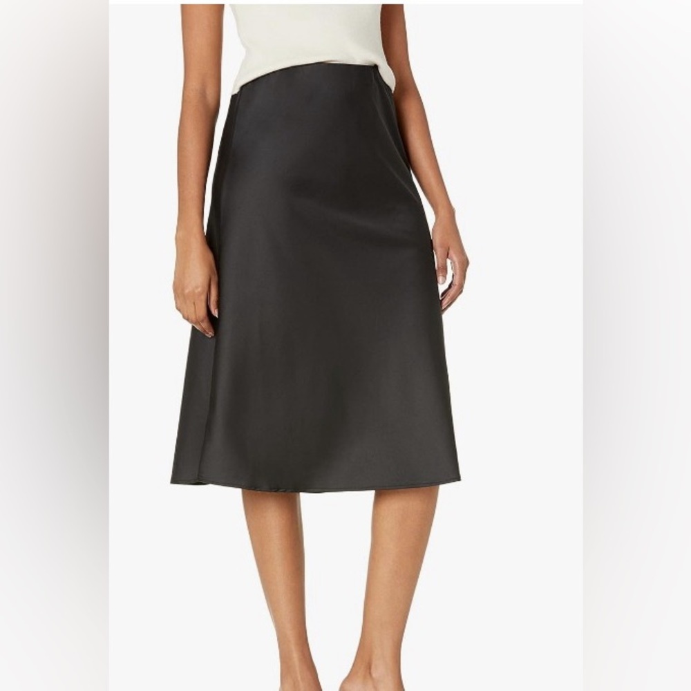 The Drop - Black Midi Silk Slip Skirt